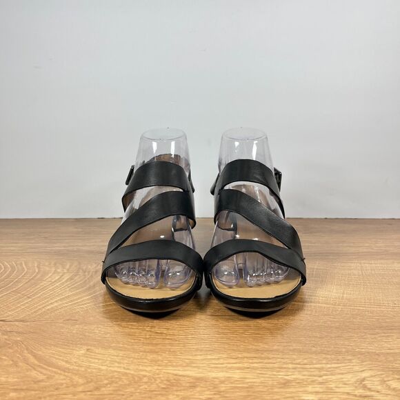 Franco Sarto Desi Leather Buckle Black Wedge Casual Sandals Women's Size US 8 - Picture 3 of 9